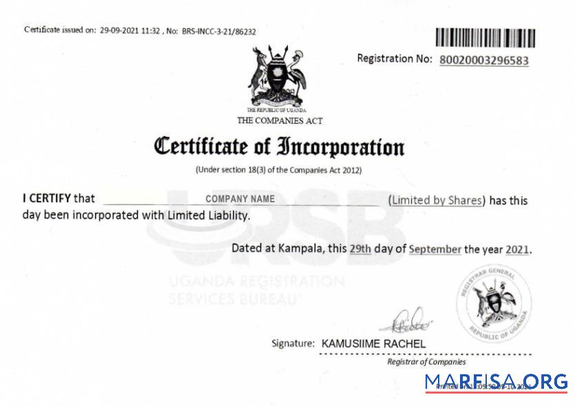 Realistic Uganda Certificate of Incorporation template